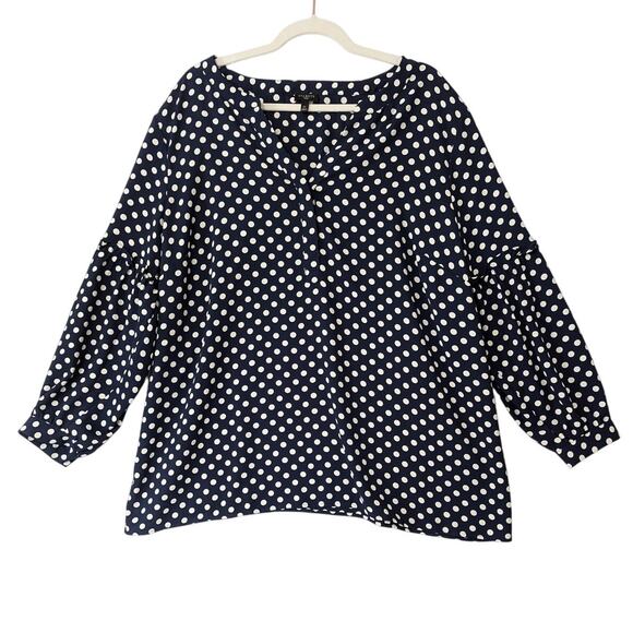 Talbots Womens Size‎ 2X Dark Blue Polka-dot Pull Over Top Long Ballon Sleeves - Picture 1 of 8